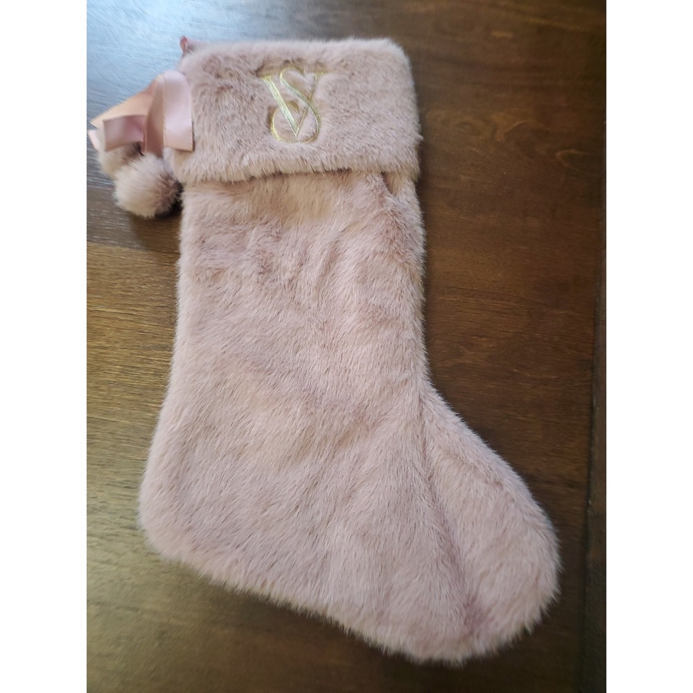 NWOT Victoria's Secret Faux Fur Stocking Mauve Pink Bow Pompom